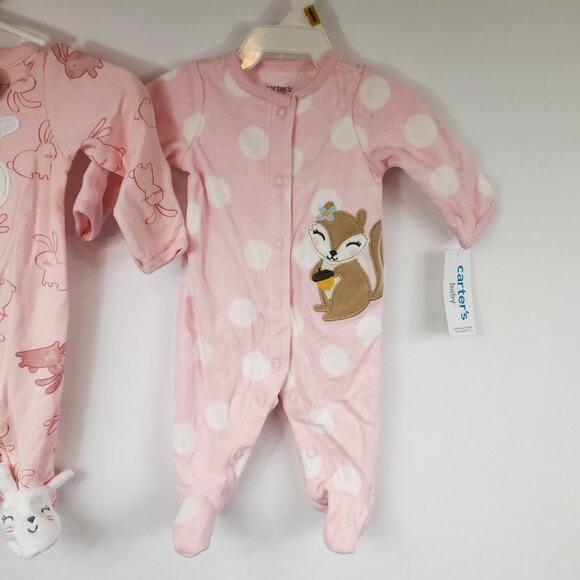 Carters 2 Pack Long Slv Footed Onesies Baby Girls Newborn Pajamas - Picture 3 of 16